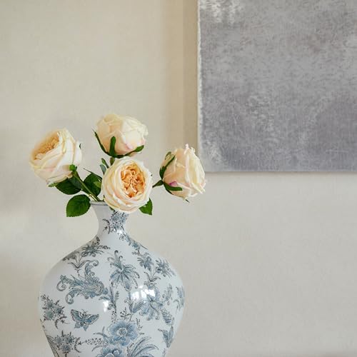 WILD WORKS Artificial Austin Roses, 4 Pcs Real Touch Fake Flowers with Moist Fabric Petals, 17.7 Inch for Mother's Day Wedding Home Decor (Champagne) - color: Champagne 4pcs