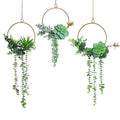 Artificial Succulents Wreath Set of 3 Hanging Gold Geometric Garland Greenery Wall Decor Backdrop