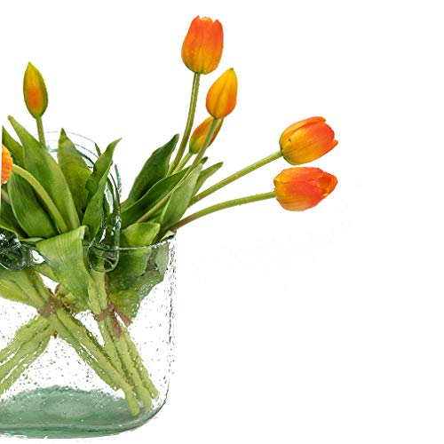 DUYONE 15Pcs Artificial Tulips Flowers, Soft Touch Realistic Latex Tulip Bouquet for Home Office Wedding Party Garden Decor, Fake Flowers for Centerpieces Dining Table Living Room Spring(Orange,15pcs) - color: A Style-15pcs Orange (No Vase)