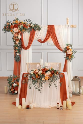 TINGE TIME Artificial Sweetheart Flower Swag with Tablecloth and Table Runner, Pack of 3 Floral Arrangement for Autumn Wedding Sweetheart Table Centerpiece Fall Decoration (Terracotta) - color: Terracotta