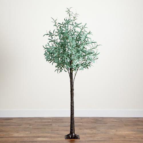 Nearly Natural 6-FT Artificial Olive Tree with 420 Warm White LED Lights, Faux Olive Tree Indoor Home Décor, Pre-lit Fake Tree with Lifelike Fruits and Sturdy Base Stand