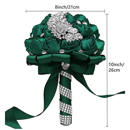Wedding Bouquets for Bride Bridesmaid Brooch Bouquet Handmade Artificial Flower Tossing Bouquet for Wedding Ceremony Anniversary(darkgreen-21cm) - color: Dark Green, size: 8.3''/21cm
