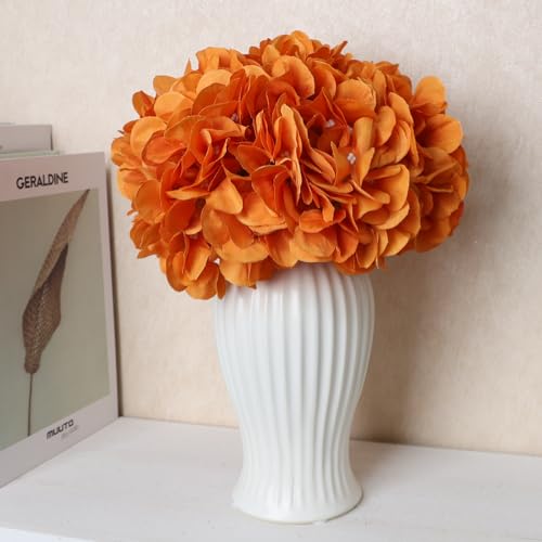 Orange Hydrangea Artificial Flowers Bulk with Stems 64 Pcs | Faux Silk Hydrangeas Flower Heads with Stems for Wedding Arch Table Centerpieces Home Garden Baby Shower Party Decoration - color: Orange