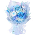 Preserved Flowers Bouquet with Bear, Real Forever Flowers for Delivery, Long-Lasting Blue Eteranl Roses Bouquet, Anniversary Birthday Gifts for Women Mom Her Girlfriend Wife - color: Blue