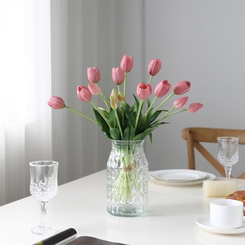 15 Pcs Light Purple Artificial Tulips Fake Flowers, Premium Latex Lifelike Texture, UV Resistant Waterproof Faux Tulip Bouquets with Snap-on Petals for Outdoor, Home, Wedding Decor - color: Light Purple