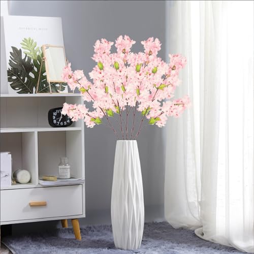 MINGZHE 5pcs Artificial Cherry Blossom Branches Faux Cherry Flowers 39 Inch Peach Branches Silk Tall Stems Fake Flower Arrangements for Home Wedding Table Vase Decor (Light Pink) - color: Light Pink
