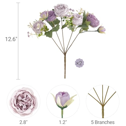 Mkono Peonies Artificial Flowers, Small Silk Flowers for Home Decor Indoor Fake Bouquet Faux Floral Arrangements Dining Table Centerpieces for Kitchen Party Decor Purple - color: Purple