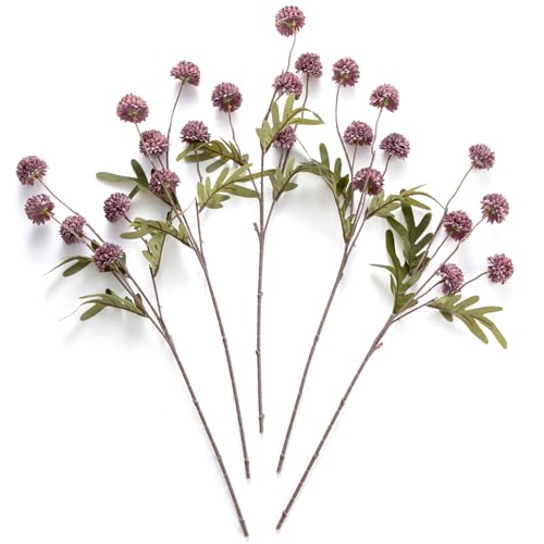 Laelfe Artificial Kiku Flower - 5 Pcs Fake Pompon Mums Silk Small Chrysanthemum Faux Ball Fall Flower Stem Decor for Autumn Wedding Filler DIY Bouquet Centerpieces Arrangements Shower (Grey Purple) - color: Grey Purple