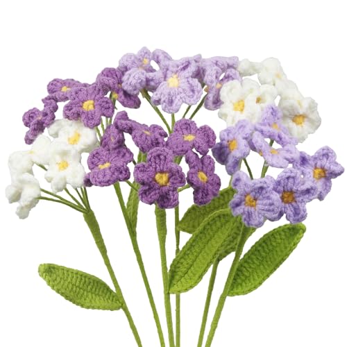 6 Pcs Crochet Flowers Bulk Forget Me Not Crochet Flower Gifts Purple Handmade Crocheted Flowers Bouquet DIY Home Decor for Mother's Day Birthday Wedding Women Moms Wives Friends - color: Forget Me Not-purple
