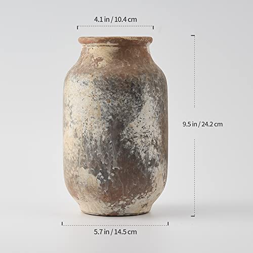 SIDUCAL Rustic Ceramic Farmhouse Flower Large Vase, Whitewashed Terra Cotta Vase, Pottery Decorative Flower for Home Decor, Table, Living Room Decoration, Shelf Decor, Mantel, 9.5 Inch, Terra - color: Terra-l