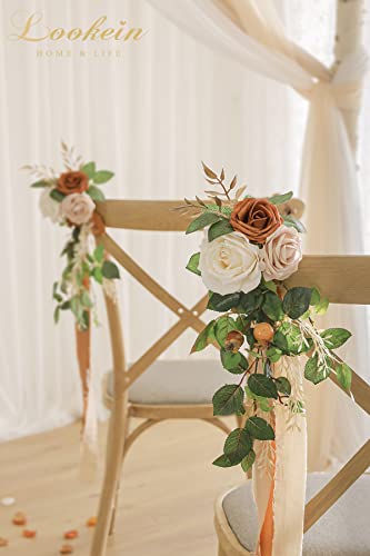 Lookein Pew Flowers for Wedding Ceremony Chair Decorations Set of 8 Aisle Decorations Bench Decoration Wedding Aisle Chair Decoration, Rustic Terracotta - color: Rustic Terracotta