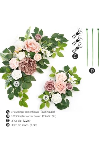 Wedding decor (pack of 2) Welcome Sign Flower Backdrop Garland For Ceremony Reception Wall Easel Home Decoration Entryway Faux Outdoor Board Head Table Decor (Dusty Rose) - color: Dusty Rose