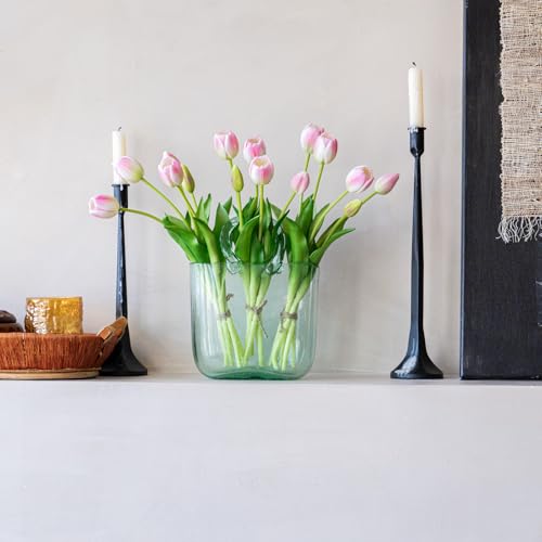 Artificial Tulips Flowers,Soft Touch Latex Bouquet, Fake Tulips,Spring Wedding Home Room Table Centerpiece Decor - color: 15pcs Peach Pink(no Vase)
