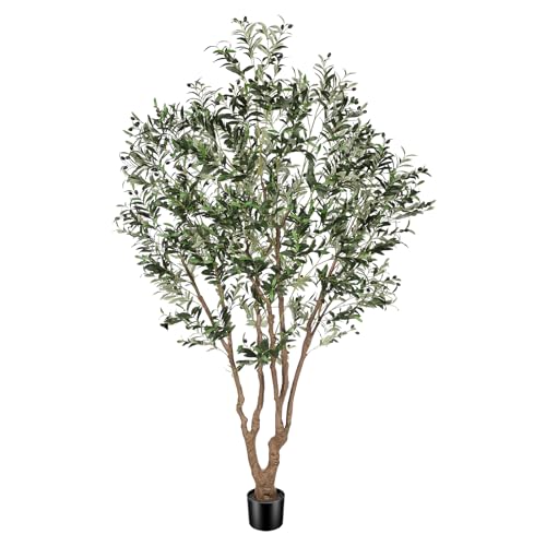 Faux Olive Tree 8ft - Large Olive Trees Artificial Indoor with Lifelike Trunk and Realistic Leaves - Full and Grand Design Fake Olive Tree for Modern Home Office Decor - size: 8ft