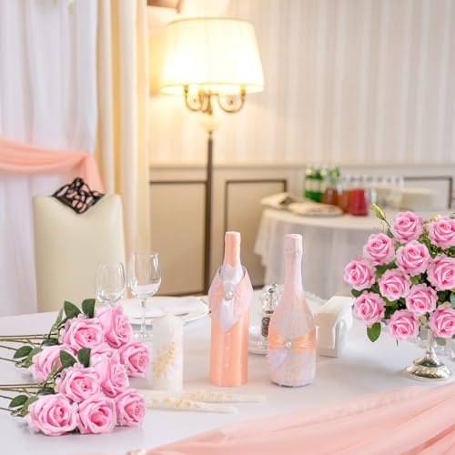 Jexine 60 PCS Artificial Roses Bulk Silk Flowers with Long Stems, Realistic Faux Rose Bouquet for Wedding Centerpieces, Valentine’s Party, Home Decor(Pink) - color: Pink
