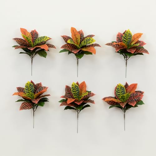 Nearly Natural 17” Garden Croton Artificial (Real Touch) (Set of 6) Silk Plants, Multi