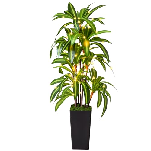 Artificial Dracaena Tree 5FT, Fake Plants with Black Tall Planter - Fake Tree Tall Faux Plants Indoor Floor Plant with Moss - Artificial Plants Indoor for Office Living Room Home Decor