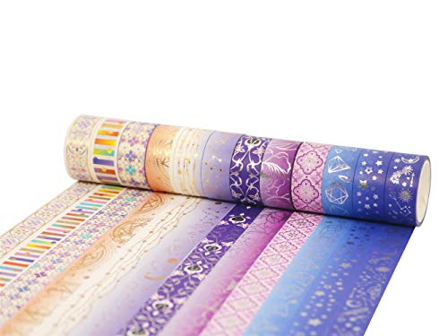 YUBBAEX Galaxy Washi Tape Set Purple Stars Decorative Tapes Silver Gold Foil Masking for Arts, DIY Crafts, Journal Supplies, Planners, Scrapbook, Gift Wrapping (Purple Night 12 Rolls) - color: Purple Night 12 Rolls