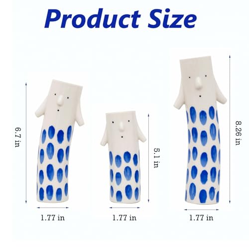 MOUGIGI Cute Family Face Vases Set of 3 - Unique Ceramic Bud Vases for Small Flower - Fun Modern Aesthetic Decor for Home - Pretty Decorative Flower Holder for Women and Kids for Spring - color: Family Vase Blue-3pcs