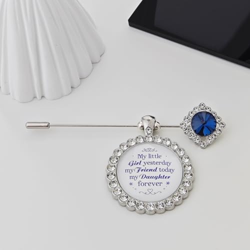 Something Blue Gift for Bride Bouquet Charms for Wedding Memory, Bridal Shower Gifts from Mom,Rhinestone Artificial Sapphire Wedding Gifts Bouquet Dress Pin with Touching Saying - style: My Little Girl 2 (WhiteK)