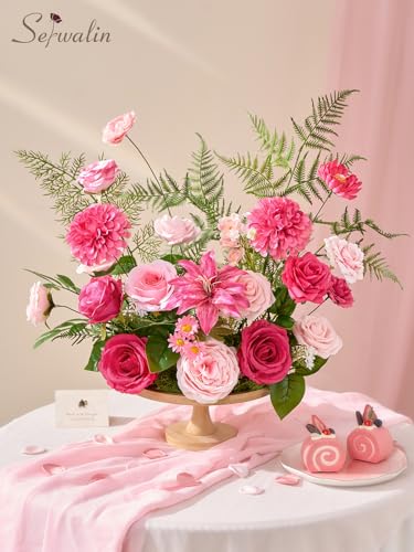 Serwalin Artificial Hot Pink & Magenta Flowers, Fuchsia Silk Fake Flowers, Pastel Pink Faux Flowers for Wedding Bouquet, Table Centerpieces, Home Decor - color: A Hot Pink, size: Square