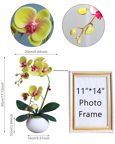Forlaoers 17" Green Artificial Flowers Artificial Orchids That Look Real with Pot Fake Orchid in Vase for Table Centerpieces Indoor Home Decor Office Bathroom Decoration - color: A9:green Orchid With Vase