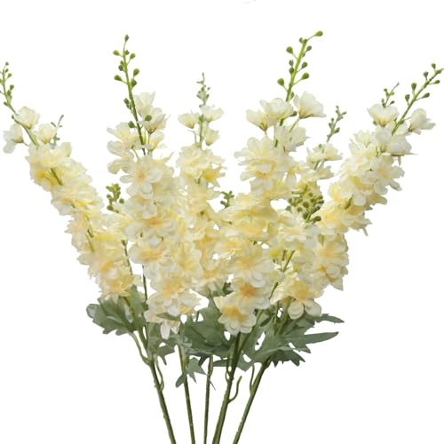 8 PCS Champagne Delphinium Artificial Flowers, Long Stem Artificial Flowers for Tall Vase 33.5" Larkspur Silk Flowers with Stems for Wedding Centerpieces Home Table Decor (Champagne) - color: Champagne
