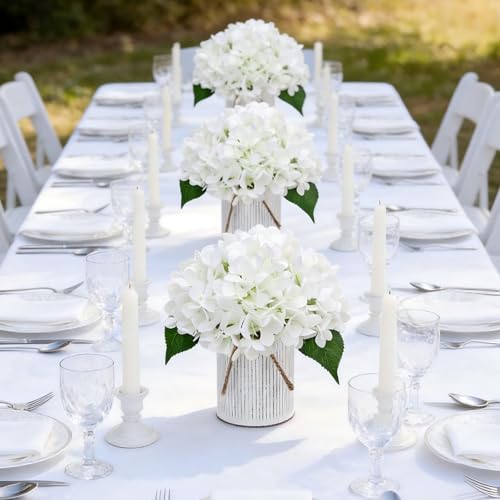 Flower Table Centerpieces - Set of 6 Floral Arrangement Artificial Wedding Hydrangeas Floral Arrangement with Rustic Metal Vase for Bridal Tea Party Event Decorations - Ivory White - color: Ivory White