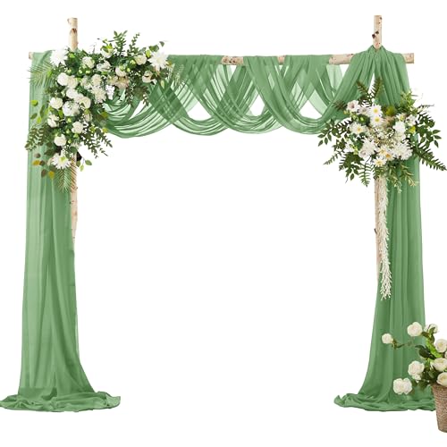 VACVELT Wedding Arch Draping Fabric Sage Green Chiffon, 2 Panels Sheer Drapes 30 Inch x 20ft Chiffon Backdrop Curtain Decor, Outdoor Sheer Drapery for Ceremony Party Ceiling - color: Sage Green, size: 2 Panels