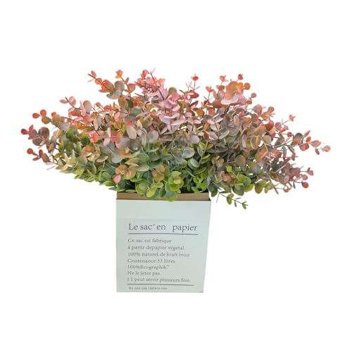 8 Bundles Multi Colored Artificial Eucalyptus Leaves, Plastic Plants, Outdoor Plants, Indoor Decorative Artificial Plants, Porch Window Frames, Green Plant Decorations (8, Grey Red) - color: Grey Red