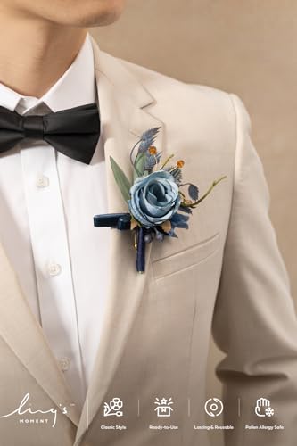 Ling's moment Boutonniere for Men, 6pcs Groom Groomsmen Boutonniere, Artificial Flowers for Wedding Decor/Prom/Homecoming, etc.Blue - color: Blu-blue