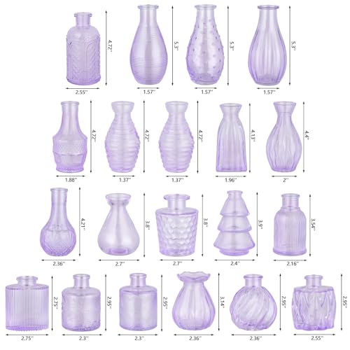 RUCKAE Glass Bud Vases Mini Flower Vase Small Vintage Vases for Centerpiece Table Wedding Decorations Home Decor Party(Purple 32pack) - color: Purple
