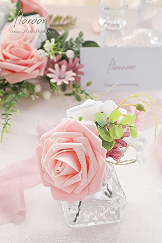 Floroom Artificial Flowers 25pcs Real Looking Blush Ombre Colors Foam Fake Roses with Stems for DIY Wedding Bouquets Bridal Shower Pink Centerpieces Floral Arrangements Party Tables Home Decorations - color: Shades of Blush