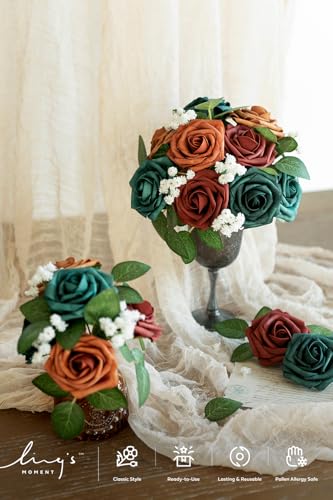 Ling's moment Artificial Flowers, 25Pcs 3" Roses in Teal Shades, Realistic DIY Foam Floral Decor for Wedding Bouquets/Centerpieces, Outdoor Party Backdrops, Room/Table, and Garden/Pot Decorations - color: Shade of 1970s, size: 25Pcs