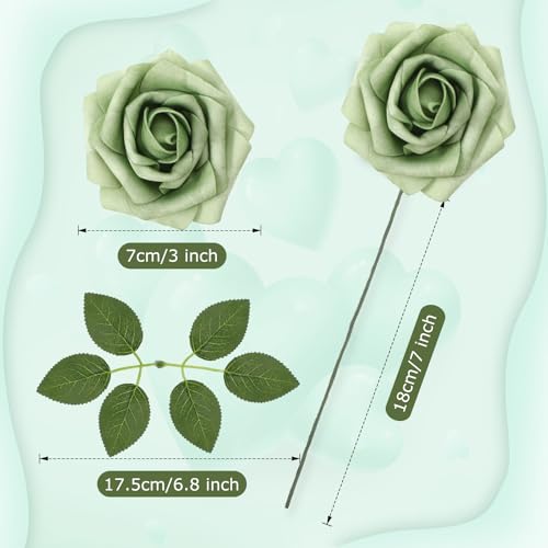 100 Pcs Artificial Foam Rose Flower Faux Bouquet Wedding Fake Rose Gift for Mother's Day Women DIY Bridal Shower Party Table Birthday Home Spring Decor (Gradient Green) - color: Gradient Green