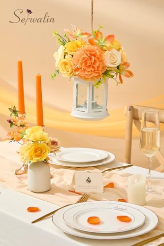 Serwalin Artificial Yellow Orange Fall Flowers, Autumn Silk Fake Flowers for DIY Wedding Bouquets Cake Flower, Table Centerpieces Baby Shower Birthday Party Home Decorations - color: Bright Yellow Orange, size: Grand
