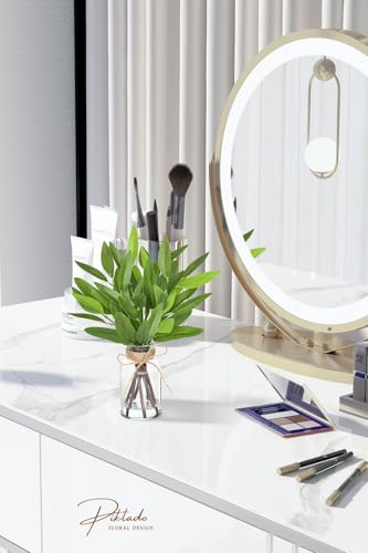 13" Fake Eucalyptus Stems in Vase with Faux Water,Artificial Plants Leaves for Shelf Desk Bathroom Farmhouse Room Coffee Table Home Decor (Eucalyptus-Pointed Leaf) - color: Eucalyptus-pointed Leaf