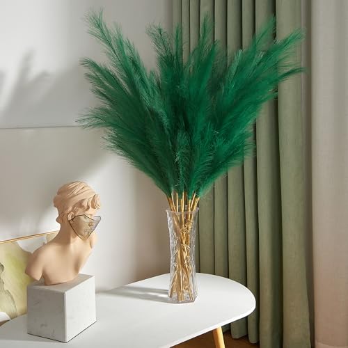 7 Pcs 45" Faux Pampas Grass – Fluffy Artificial Pompous Grass for Tall Floor Vase, Non-Shedding Home Decor, Boho Wedding Flowers, Baby Shower Centerpieces, Bedroom & Living Room Decor (Green) - color: Green
