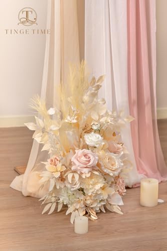 TINGE TIME Free-Standing Artificial Flower Set of 2, Table Centerpiece with Rubber Pad, Silk Fake Flower for Wedding Centerpiece Archway Aisle Welcome Entrance (Champagne&Pink) - color: Champagne&pink