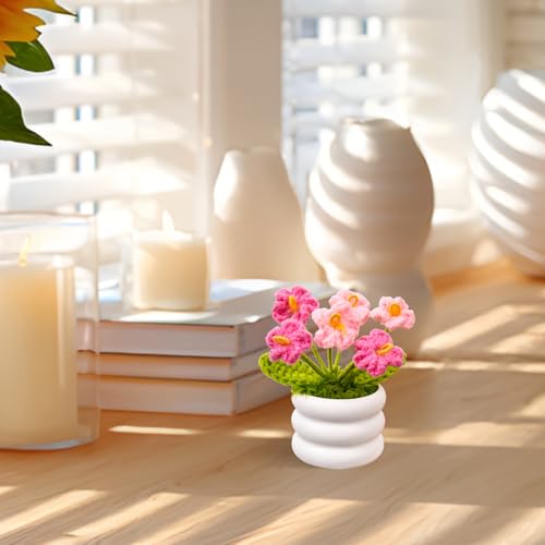 Knitted Flowers Crochet Flower Pot for Desk Car Dashboard Decorations Mother's Day, Valentine's Day, Annniverasry, Birthday Gift for Mom, Girlfriends, Co-Workers (Forget Me Not, Pink) - color: Y: Forget Me Not - Pink