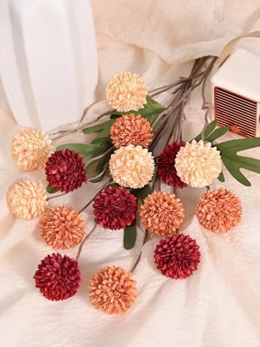 Waipfaru 10pcs Fake Silk Pompon Mum Artificial Fall Flowers, Faux Mini Chrysanthemums, Fall Decor for Centerpieces Wedding, No vase, Multicoloured - color: Multi Color