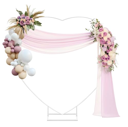 Heart Shape Wedding Metal Arch Backdrop White Flower Balloon Arbors Stand for Wedding Birthday Party, Graduation Decorations and Baby Shower 2M - size: White 6.6FT