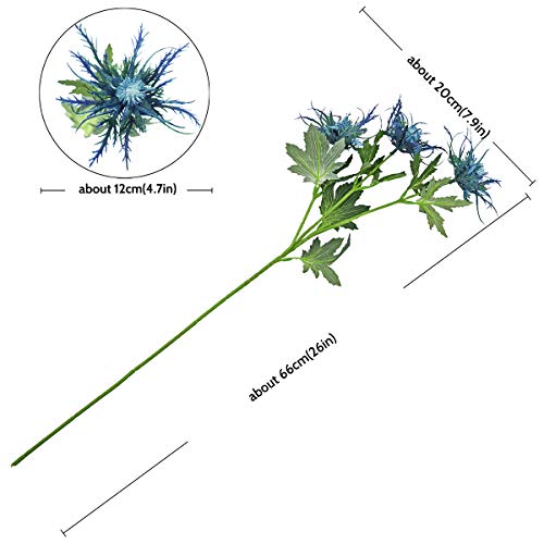 FiveSeasonStuff Real Size Artificial Thistle Flowers Real Touch 8 Stems Rustic Blue Thistle Decor Spray Eryngium | Sea Holly for Wedding Bouquet Centerpiece 26 inches - color: Rustic Blue
