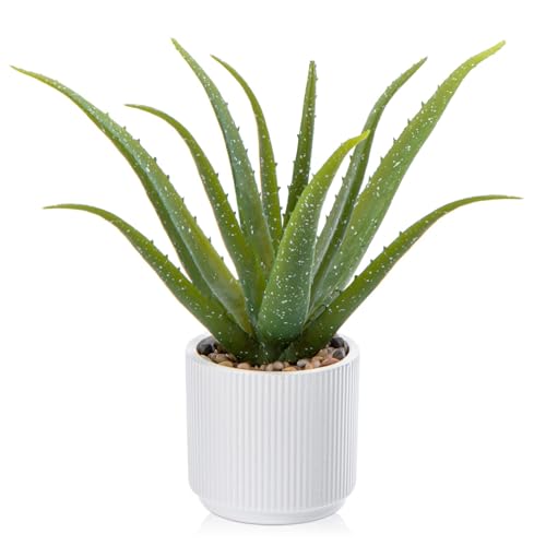 GnFlus Artificial Succulent Aloe Plants 13 Inch Large Faux Succulents with Ceramic Pot Fake Aloe Potted Plant for Home Indoor Bathroom Table Bedroom Shelf Office Decor - color: White-13"