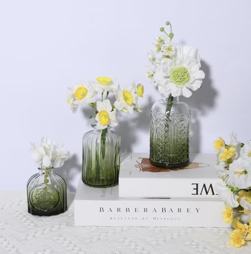 18pcs Green Glass Bud Vase Set, Small Flower Vases for Centerpieces in Bulk, Mini Vintage Vase for Home, Wedding, Table Decor - color: Green, size: 18pcs