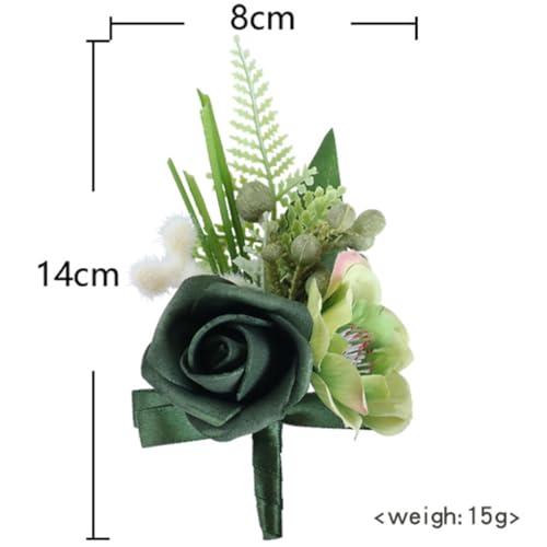 green Rose Wrist Corsage Boutonniere Set,Handmade Silk Flower for Bride Hand Flower Men Boutonniere, Prom Artificial Flower Wrist Corsage Bracelets