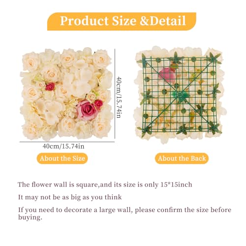 3D Flower Wall Backdrop - 12Pcs 15×15 Inch Artificial Rose Panels Champagne & Red Silk Floral Decor for Home Party Wedding Anniversary Birthday Photographic Studio Background & Decorative Fences - color: Champagne and Red, size: 12PCS-15x15
