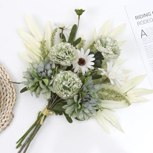 Dremisland Artificial Flowers Bouquet Silk Floral Arrangements Faux Flowers Plant for Home Decor Wedding Bride Bouquets Floral Tables Centerpieces for Home Decor Indoor Vase Table (Green) - color: Green