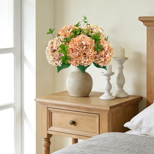 ZYTUYO 5 Pcs Peach Orange Silk Hydrangeas Artificial Flower Boho Dried Touch 20'' Faux Hydrangeas for Indoor Home Decor Kitchen Living Room Outdoor Porch Wedding Flower Arrangement - color: Peach Orange