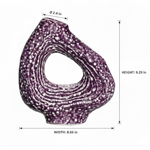 Sunddo Ceramic Flower Vase, 9 Inch Purple Modern Vases for Home Decor, Unique Donut Vase for Living Room, Centerpiece Table, Kitchen, Fireplace, Bookshelf, Shelf Decor - color: Purple, size: 9 inch